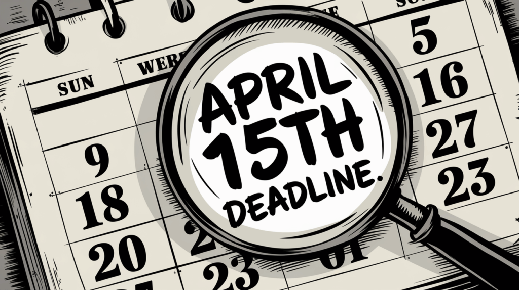 A calendar with April 15th circled, representing Tax Day.