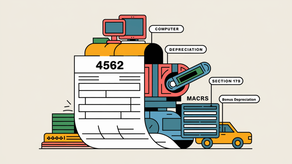 A graphic of Form 4562 with business assets.