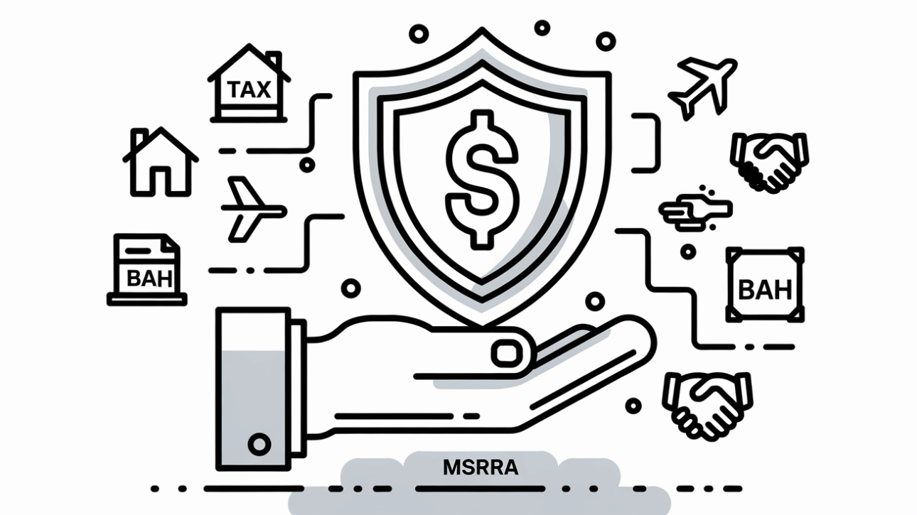 A hand holding a shield with a dollar sign, surrounded by icons of tax benefits.