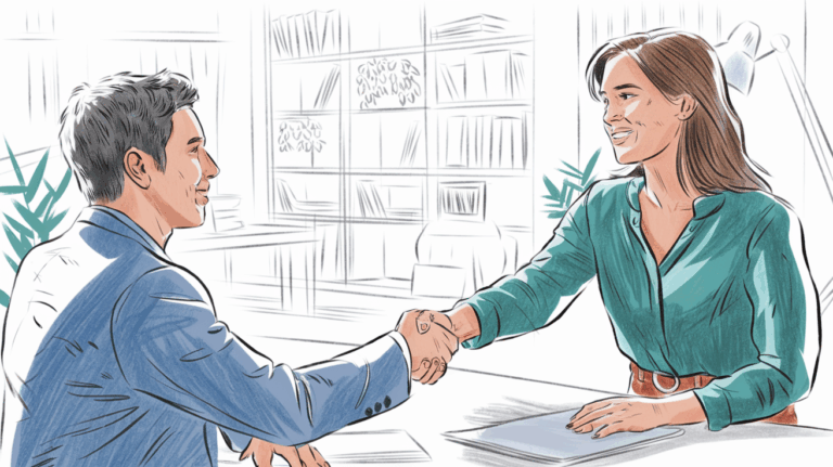 Pencil illustration of a business negotiation, emphasizing the human element of acquisitions.